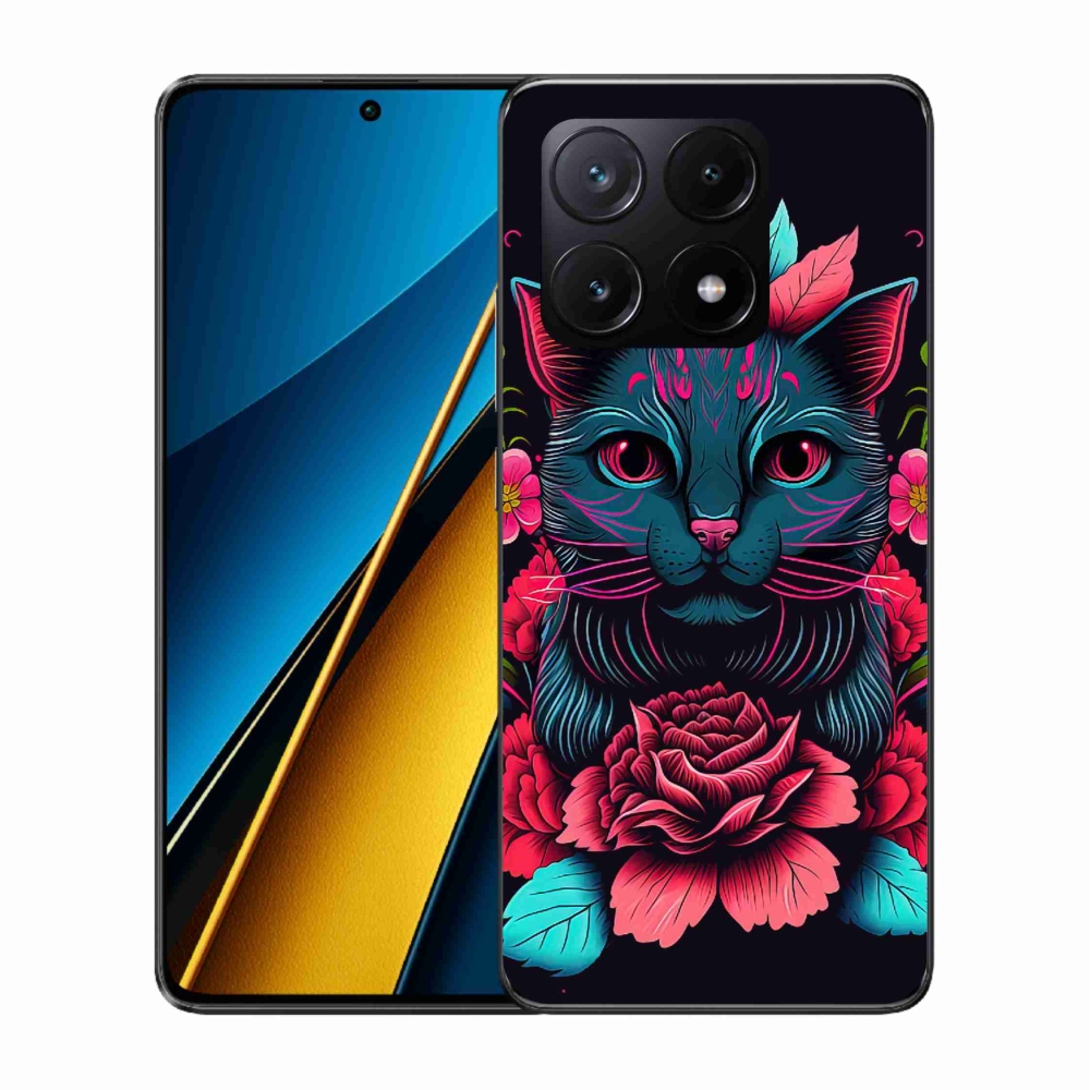 Gélový kryt mmCase na Xiaomi Poco X6 Pro 5G - kvety a mačka