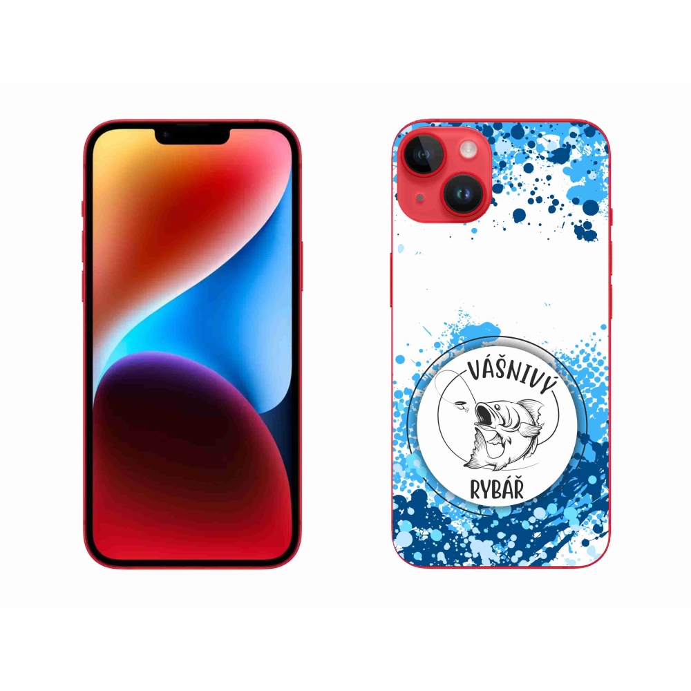 Gélový kryt mmCase na iPhone 14 Plus - vášnivý rybár biele pozadie