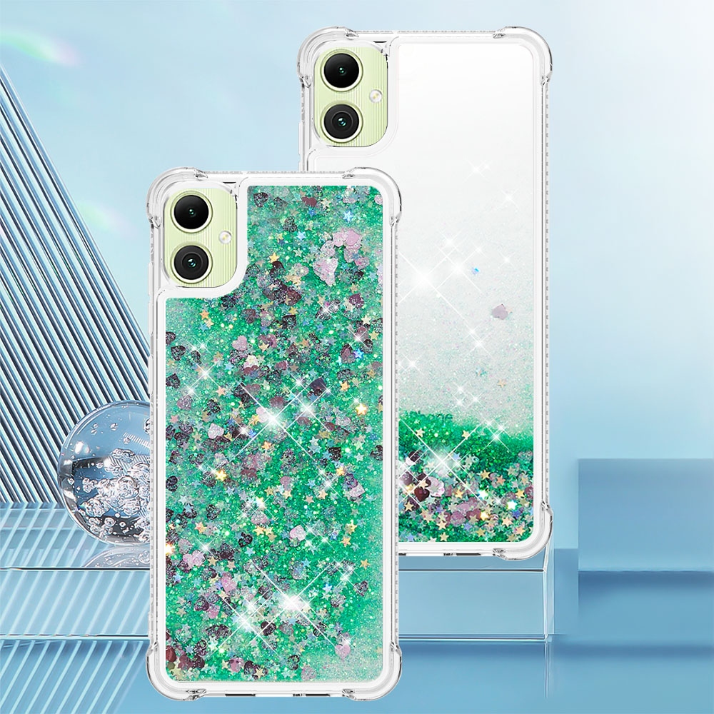 Glitter presýpacie gélový obal na Samsung Galaxy A07 4G - zelený/srdiečka