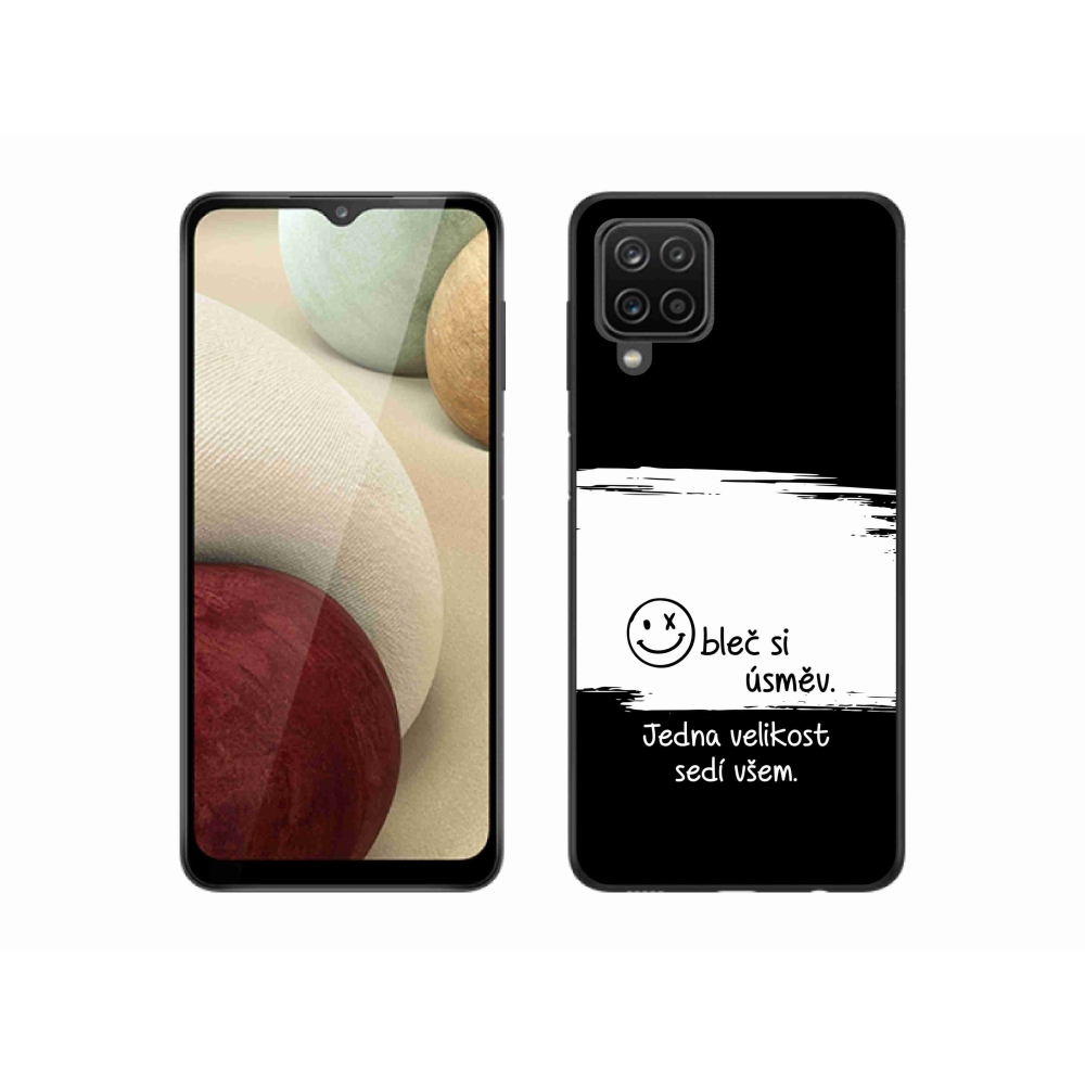 Gélový kryt mmCase na Samsung Galaxy A12 - vtipný text 8 bieločierne pozadie