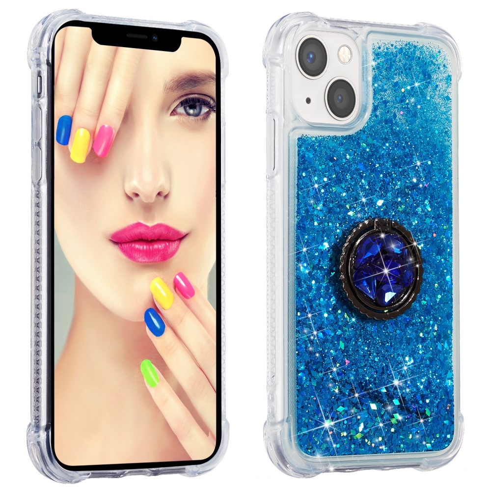 Glitter presýpací gélový obal na iPhone 15 - modrý