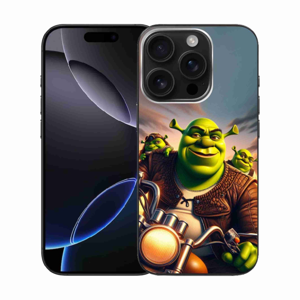 Gélový kryt mmCase na iPhone 16 Pro - shrek na motorke