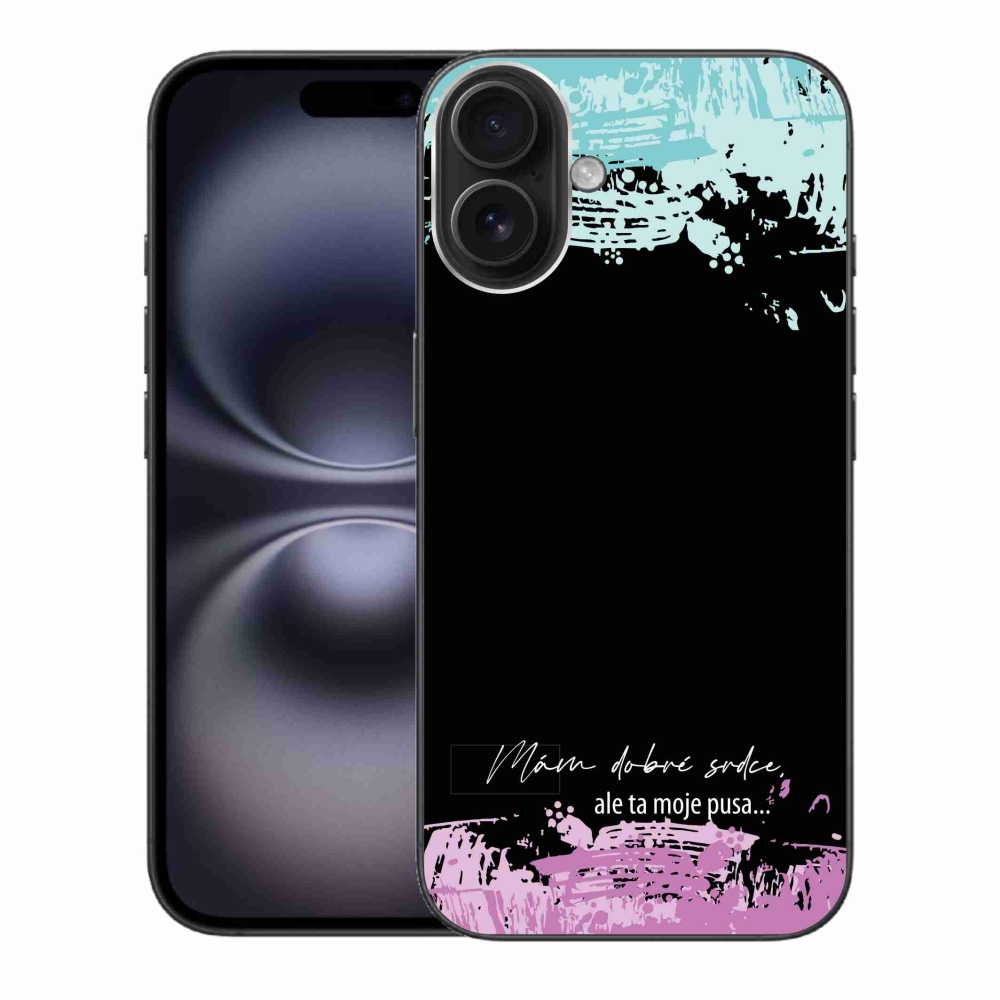 Gélový kryt mmCase na iPhone 16 Plus - vtipný text 3 čierne pozadie