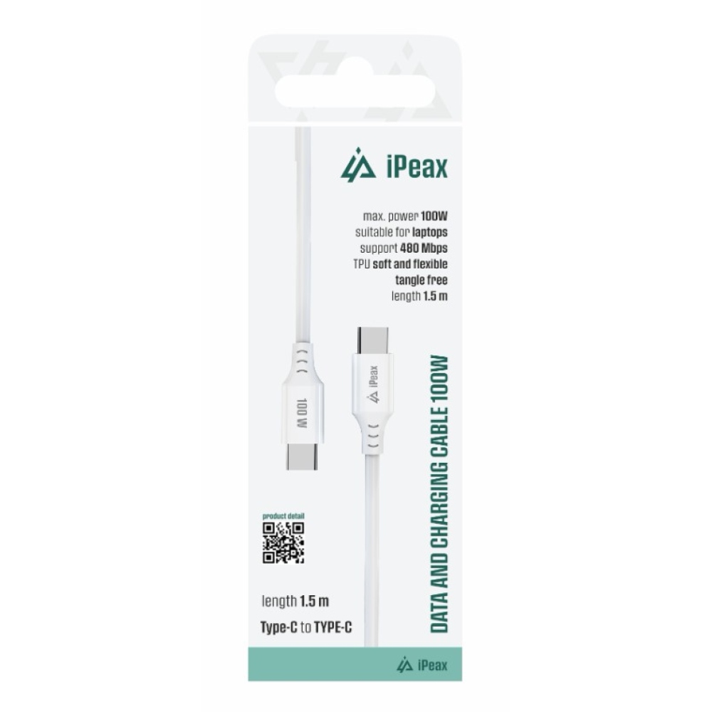 iPEAX TPU kábel USB-C/USB-C, 1,5 m, 5A, 100W - biely