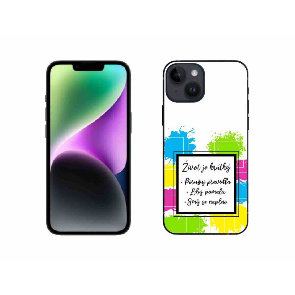 Gélový kryt mmCase na iPhone 14 - citát 5 biele pozadie