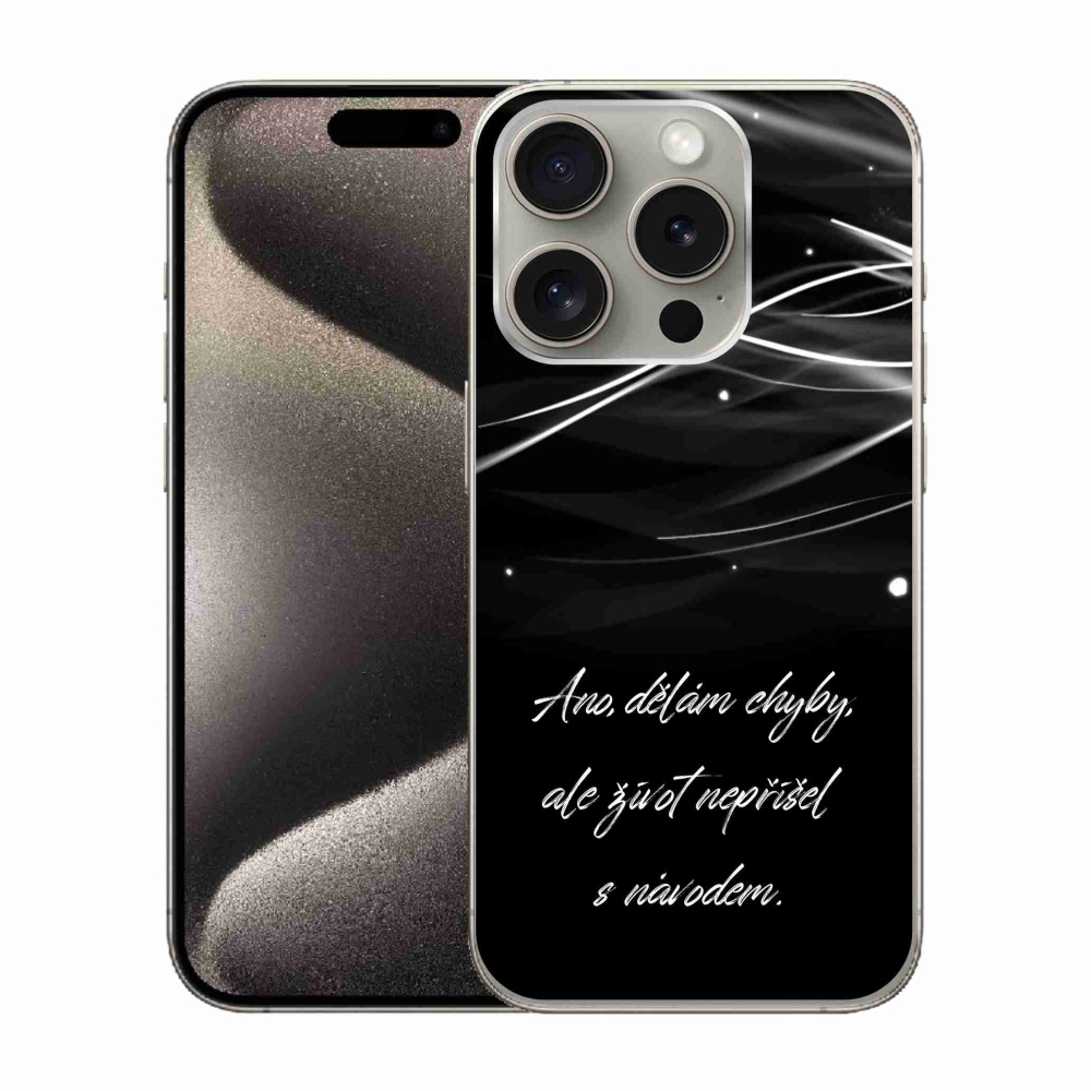 Gélový kryt mmCase na iPhone 15 Pro - citát čierne pozadie