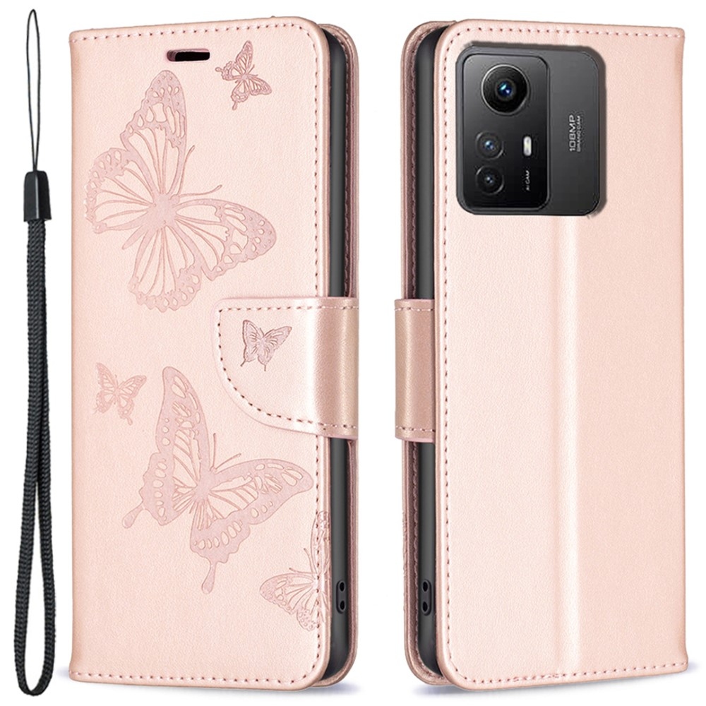 Butterfly knižkové púzdro na Xiaomi Redmi Note 12S - ružovozlaté