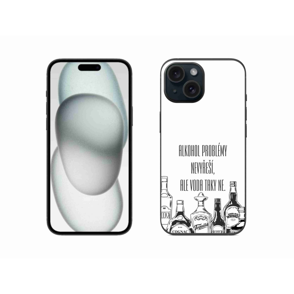 Gélový kryt mmCase na iPhone 15 - vtipný text biele pozadie