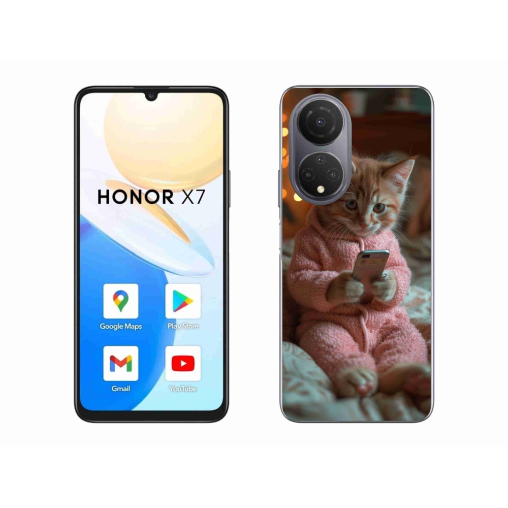 Gélový kryt mmCase na Honor X7 - mačiatko s mobilom