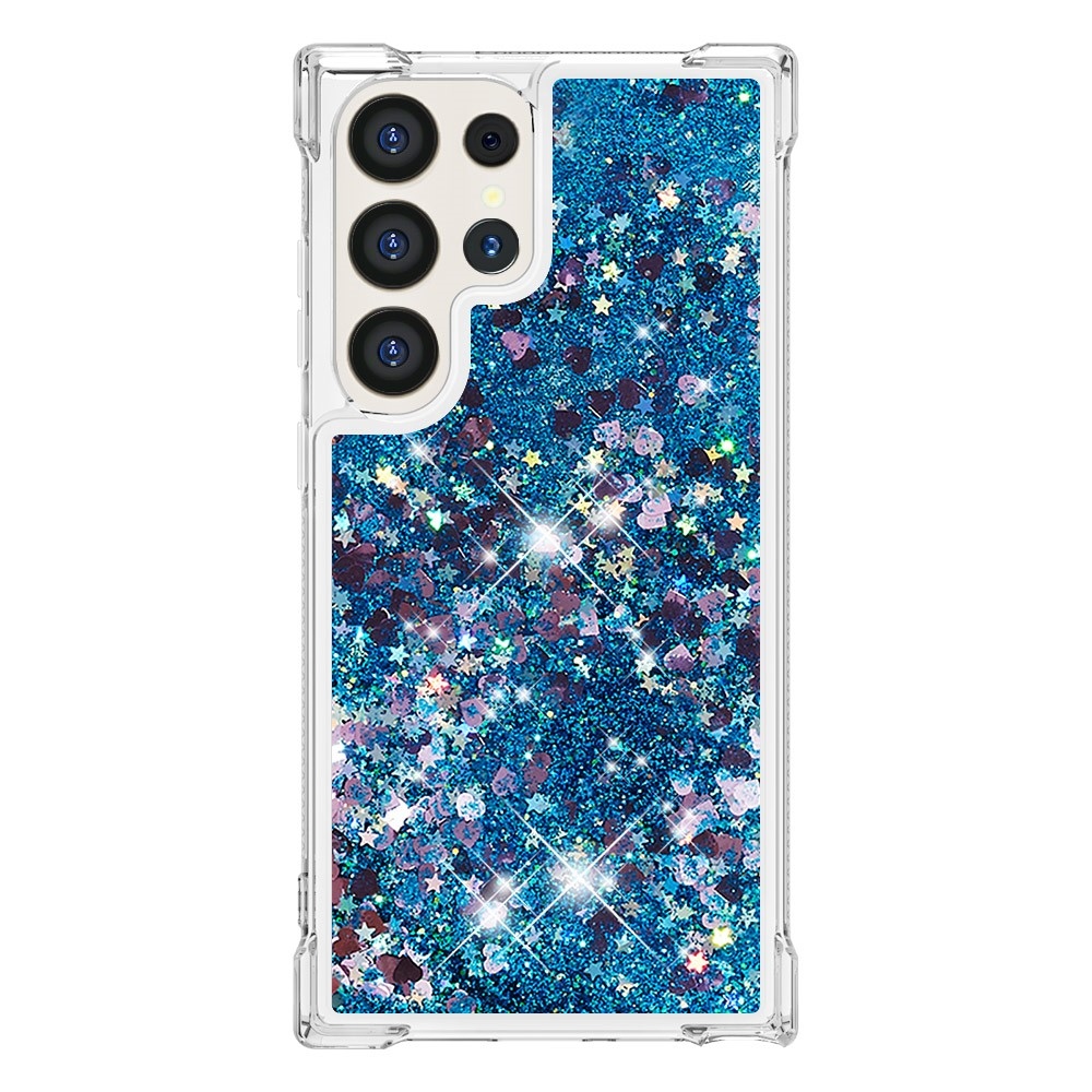 Glitter presýpací gélový obal na Samsung Galaxy S24 Ultra - modrý/srdiečka