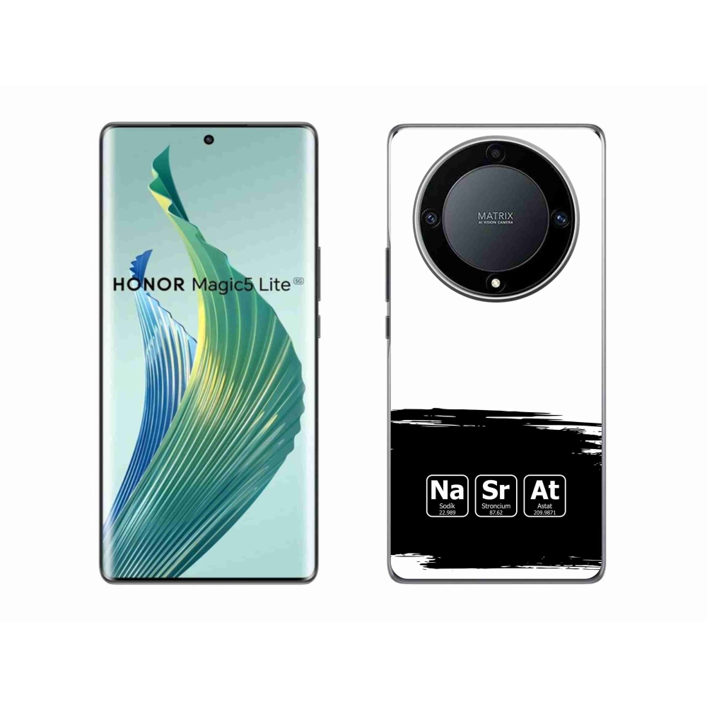 Gélový kryt mmCase na Honor Magic 5 Lite 5G - chemické prvky čiernobiele pozadie