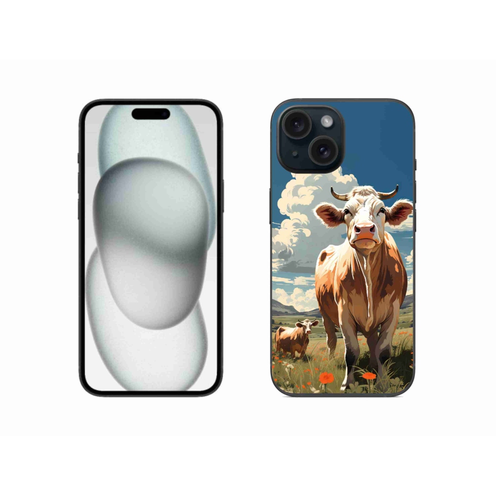 Gélový kryt mmCase na iPhone 15 - kravy na lúke