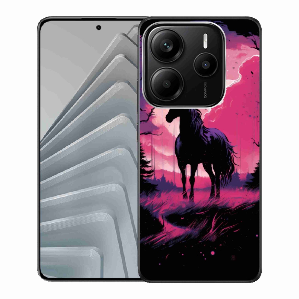 Gélový kryt mmCase na Xiaomi Redmi Note 14 5G - čierny kreslený kôň 1