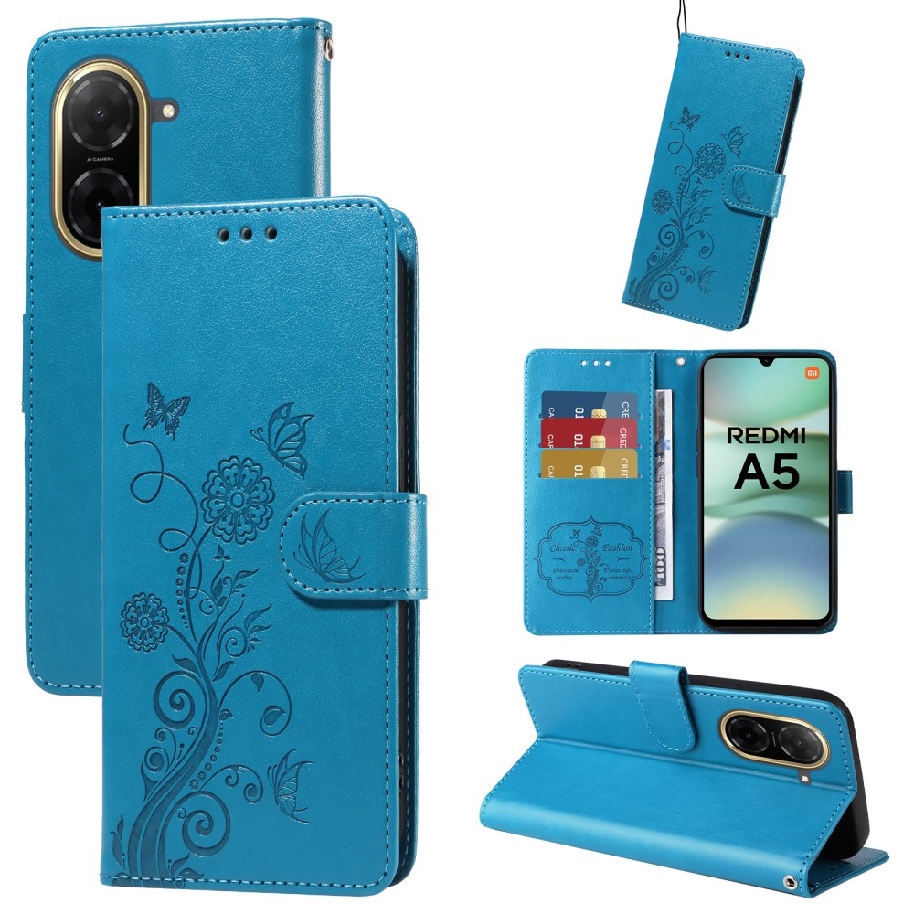 Flowery knižkové púzdro na Xiaomi Redmi A5 (173.45x79.35x8.45mm) - modré