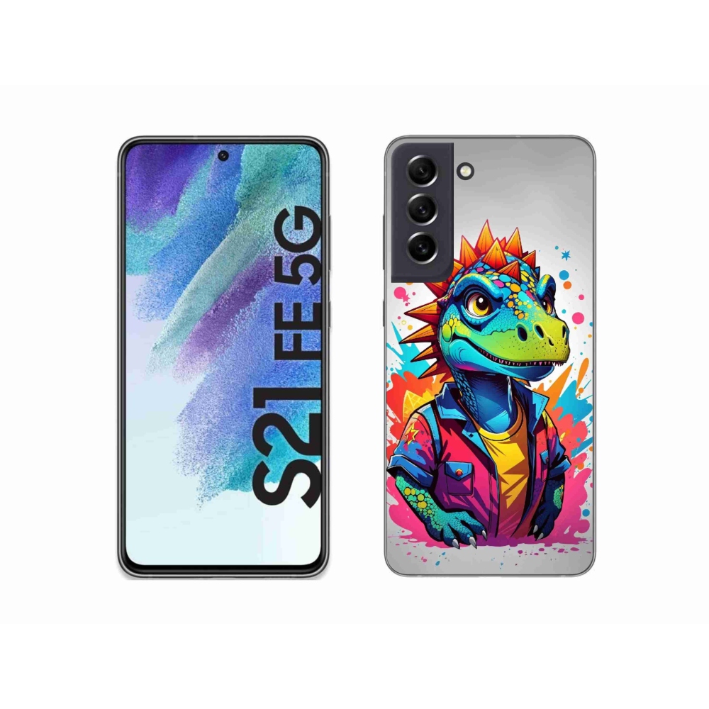 Gélový kryt mmCase na Samsung Galaxy S21 FE 5G - farebný dinosaurus