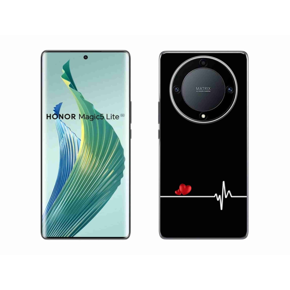 Gélový kryt mmCase na Honor Magic 5 Lite 5G - srdce a tep čierne pozadie