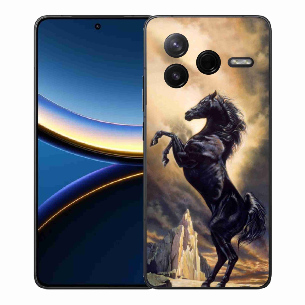 Gélový kryt mmCase na Xiaomi Poco F7 Pro - čierny kreslený kôň