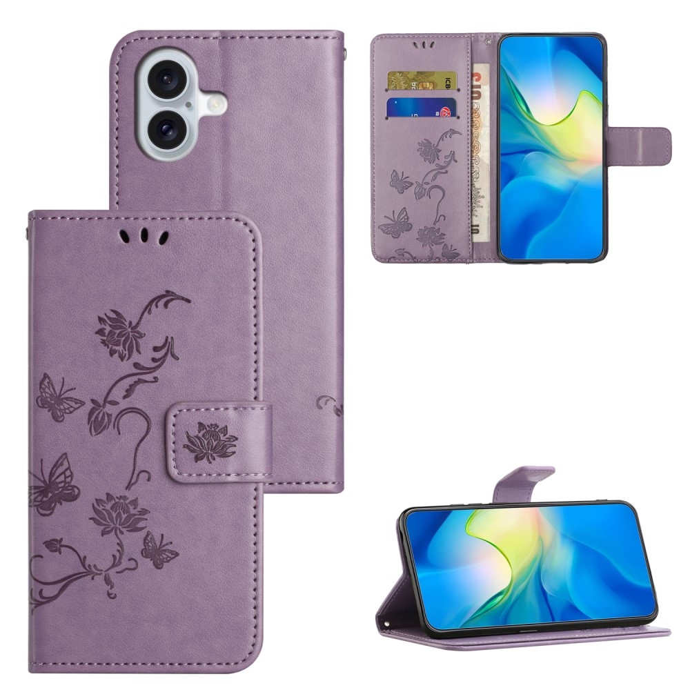 Flower knižkové púzdro na iPhone 16 Plus - svetlofialové