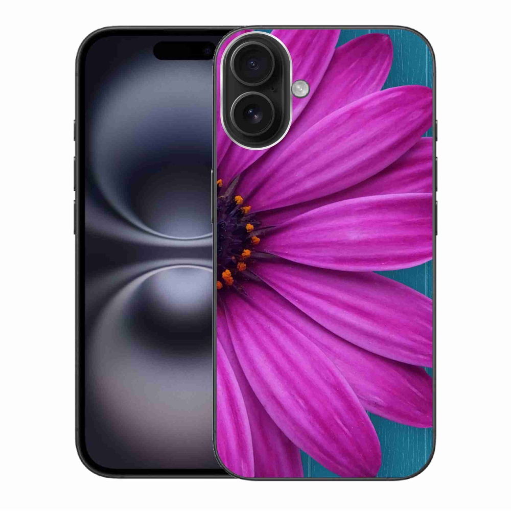 Gélový obal mmCase na iPhone 16 Plus - fialová margaréta