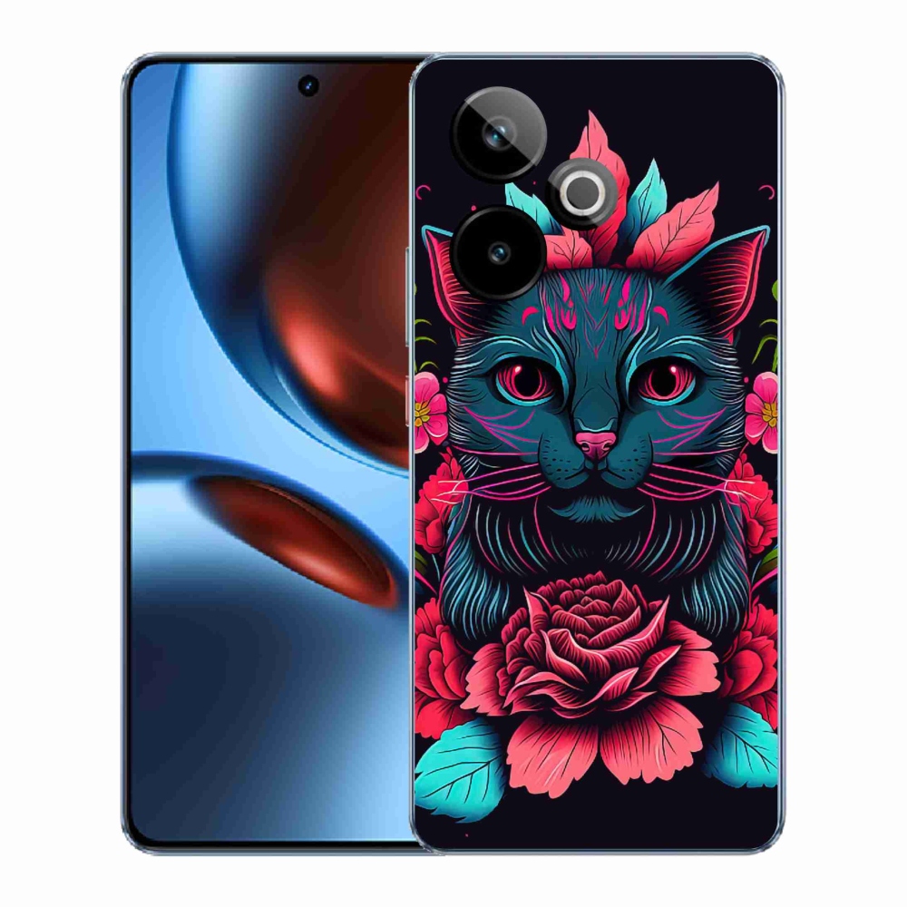 Gélový kryt mmCase na Realme GT 7 5G/GT 7T 5G - kvety a mačka