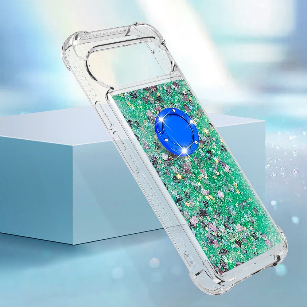 Glitt presýpací gélový obal s krúžkom na prst na Google Pixel 10 - zelený/srdiečka