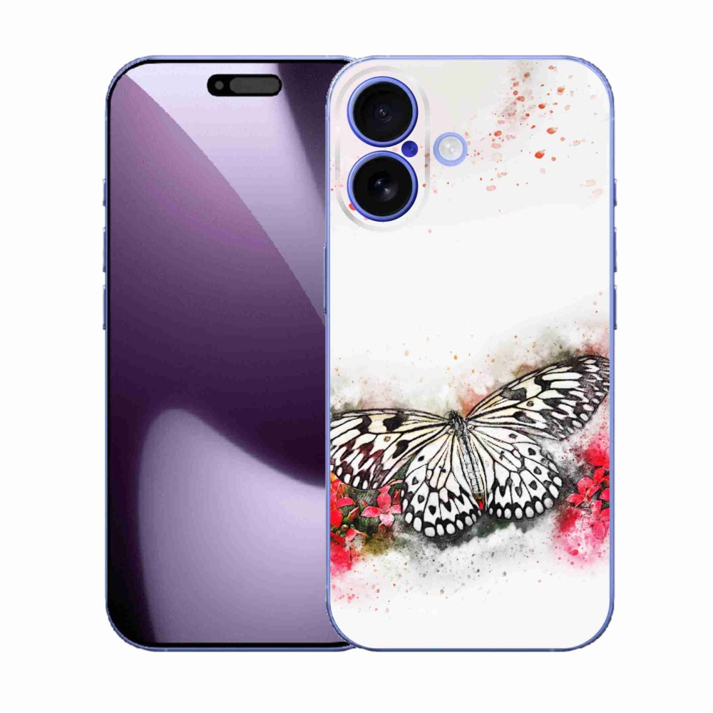Gélový kryt mmCase na iPhone 17 - čiernobiely motýľ