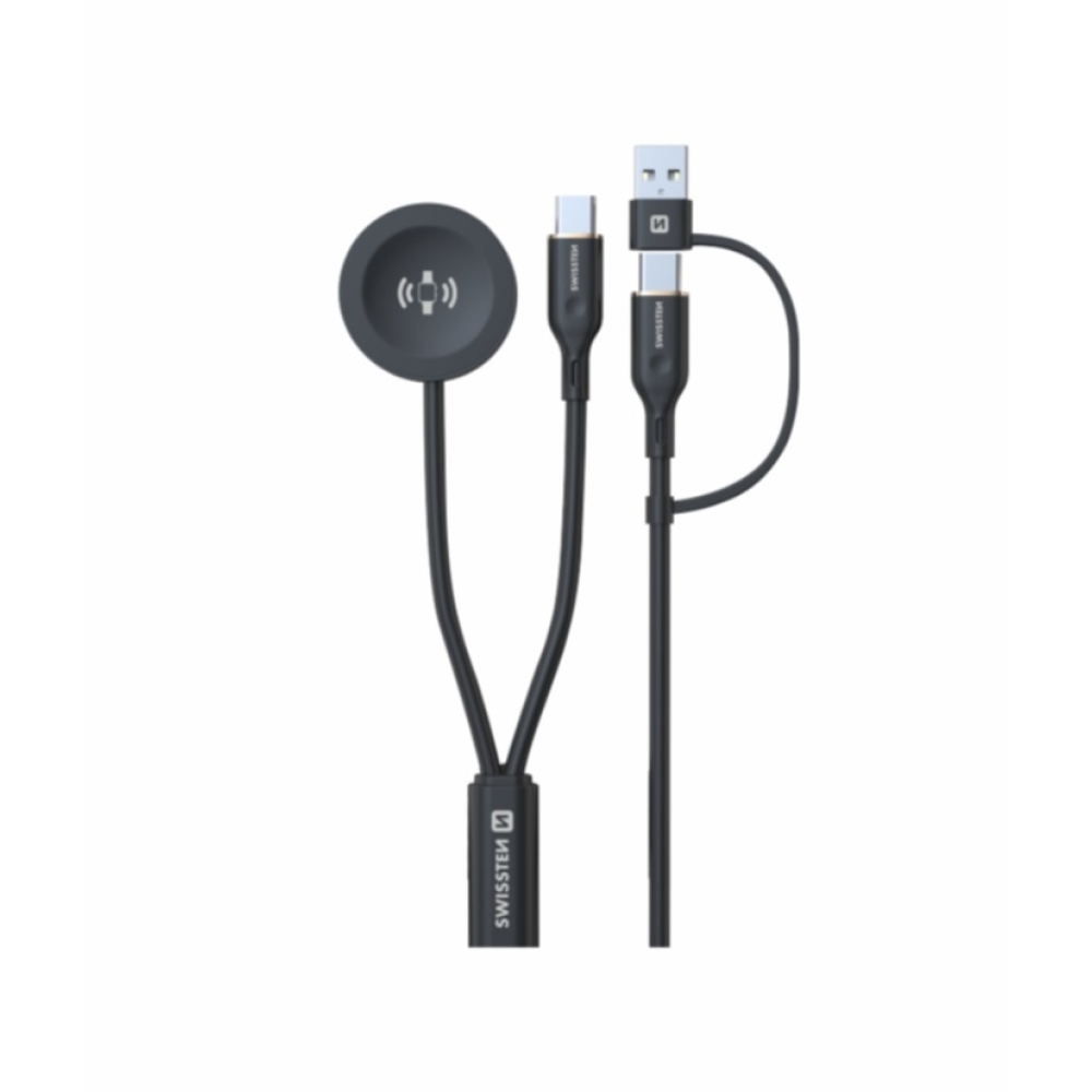 Swissten magnetický kábel 2v1 pre Samsung Galaxy Watch a USB-C, USB-C (USB-A), 1,5 m - čierny