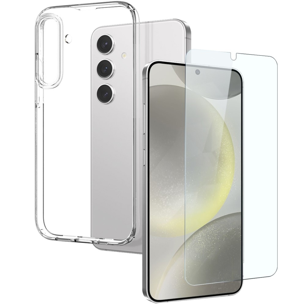 NORTHJO priehľadný gélový obal + tvrdené sklo na Samsung Galaxy S24 - priehľadný