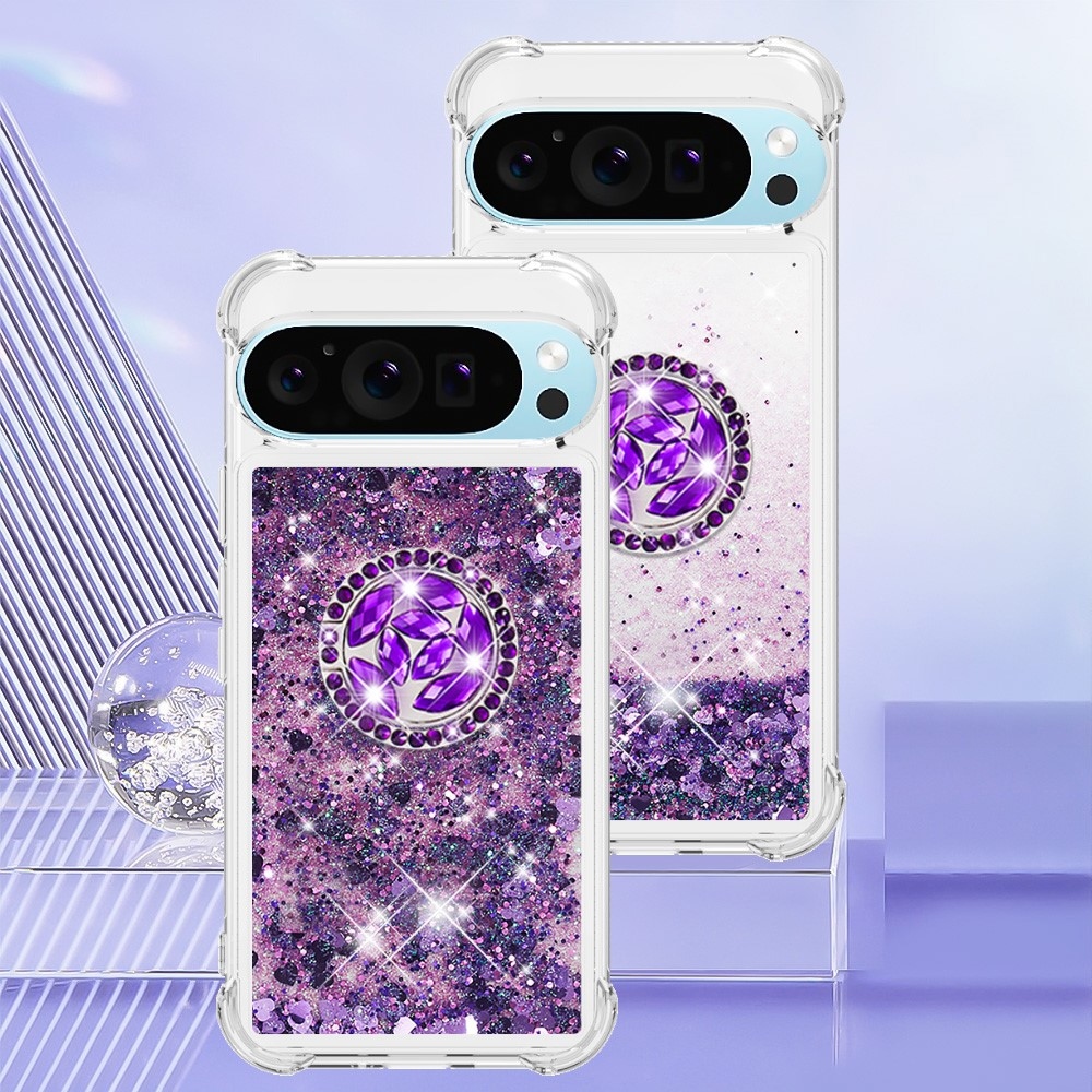 Glitt presýpací gélový obal s krúžkom na prst na Google Pixel 10 - tmavofialový/srdiečka