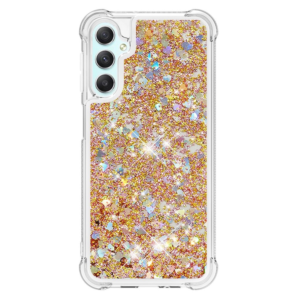 Glitter presýpacie gélový obal na Samsung Galaxy A24 - zlatý/srdiečka 