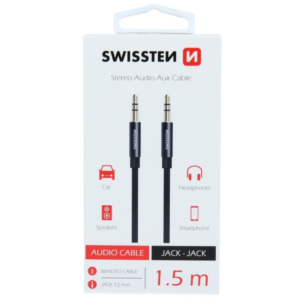 Audio kábel Swissten textile JACK - JACK 1,5 m - čierny