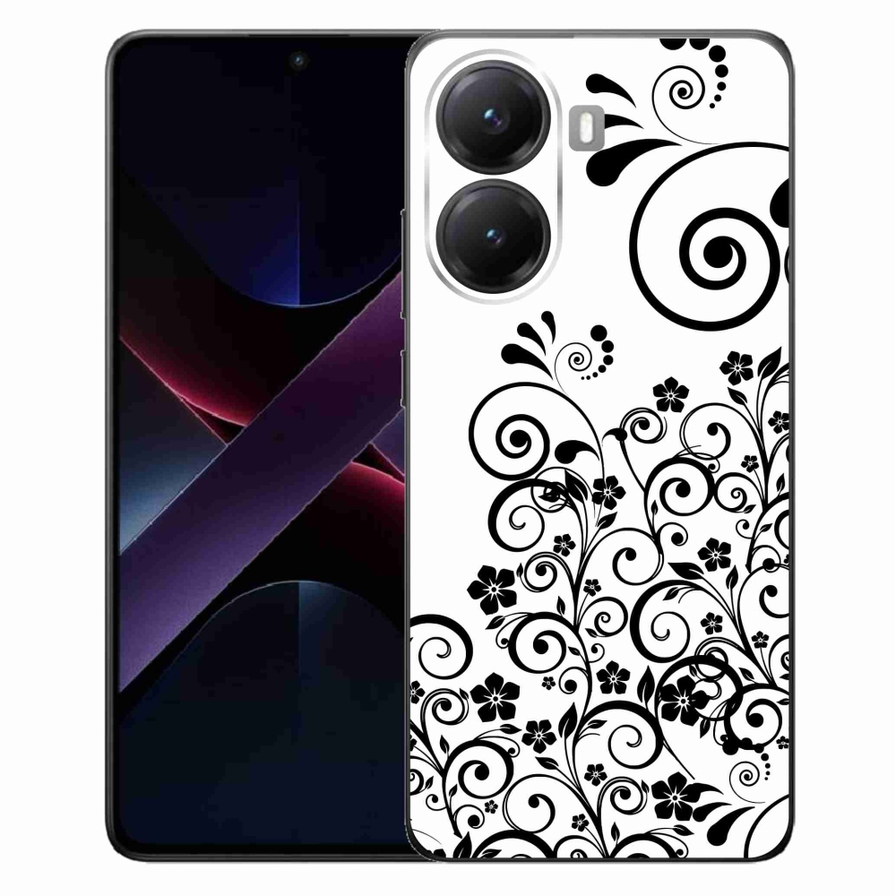 Gélový kryt mmCase na Xiaomi Poco X7 Pro 5G - čiernobiele kvetinové vzory