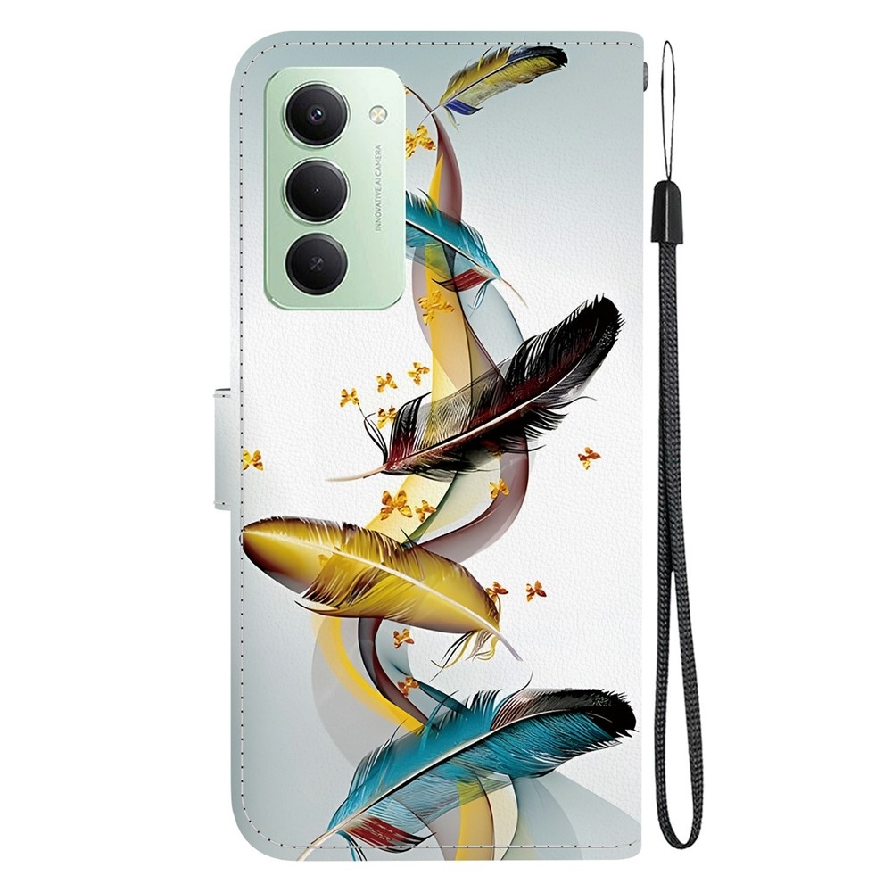 Versatile knižkové púzdro na Xiaomi Redmi 15 4G (171mm) - zlatá a modrá pierka