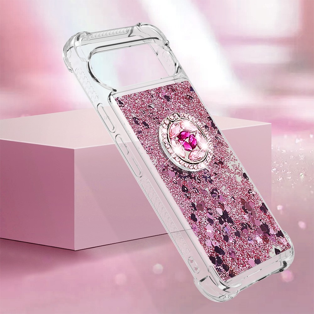 Glitt presýpací gélový obal s krúžkom na prst na Google Pixel 10 - ružovozlatý/srdiečka