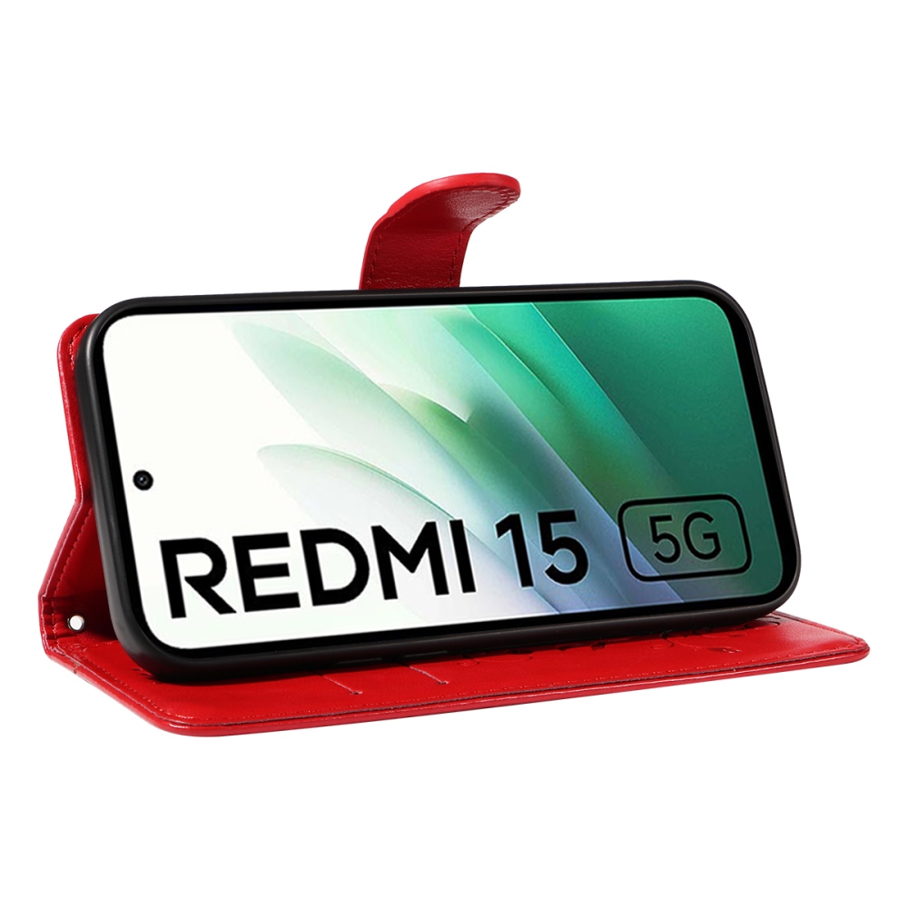 Flowery knižkové puzdro na Xiaomi Redmi 15 4G (171mm) - červené
