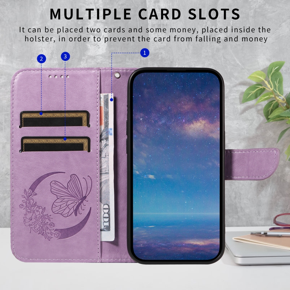 Floral Butterfly knižkové púzdro na iPhone 17 - svetlofialové