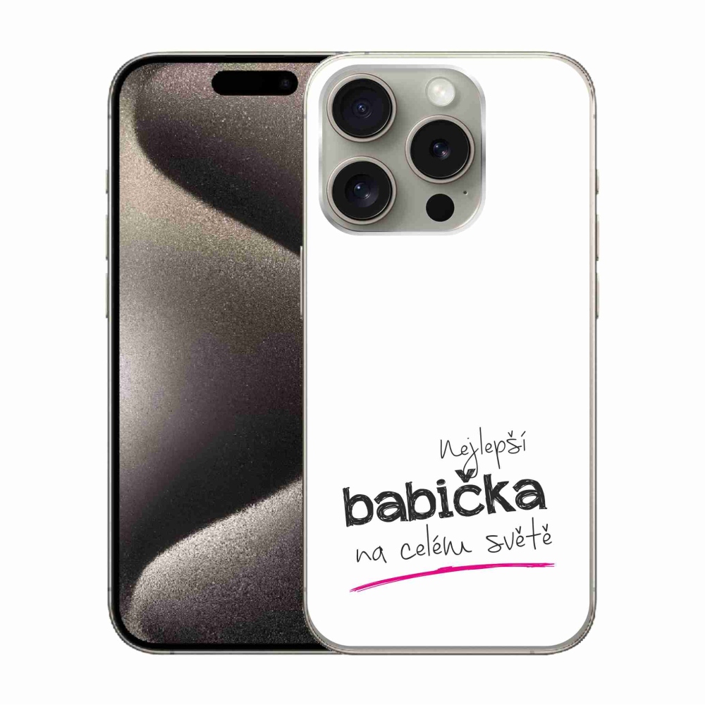Gélový kryt mmCase na iPhone 15 Pro - najlepšia babička 4 biele pozadie