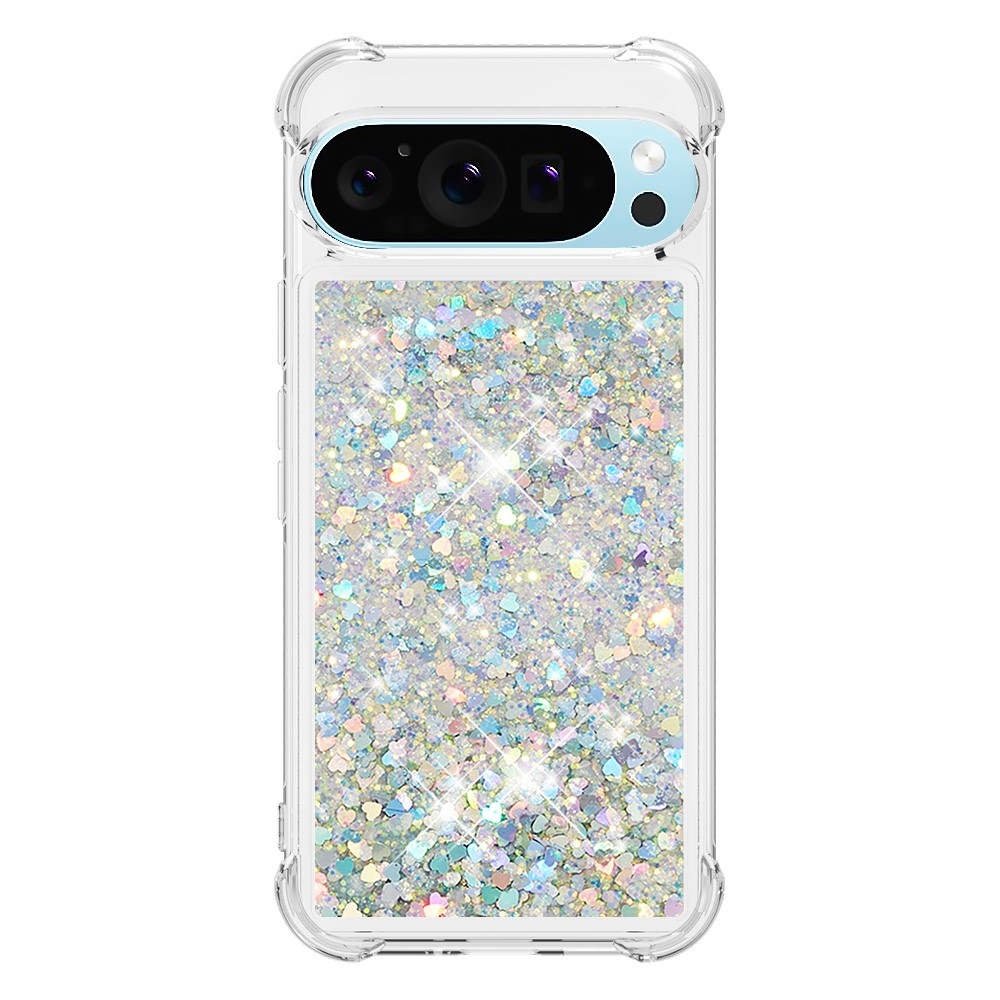 Glitter presýpací gélový obal na Google Pixel 10 Pro/Pixel 10 - strieborný/srdiečka