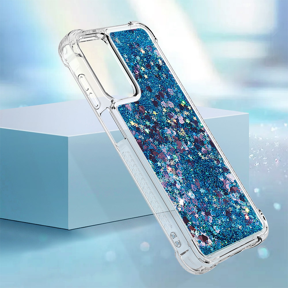 Glitter presýpacie gélový obal na Samsung Galaxy A17 5G - modrý/srdiečka