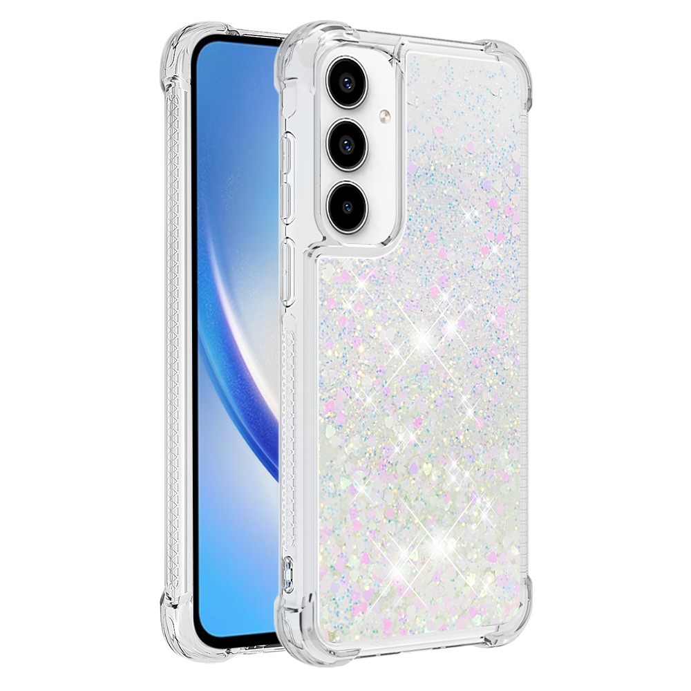 Glitter presýpací gélový obal na mobil Samsung Galaxy A36 5G - ružovo strieborný/srdiečka