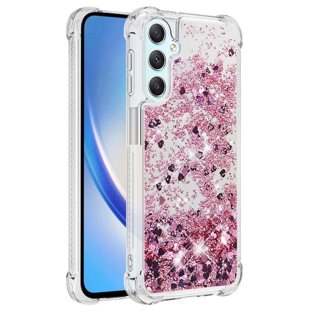 Glitter presýpací gélový obal na Samsung Galaxy A24 - ružovozlatý/srdiečka 