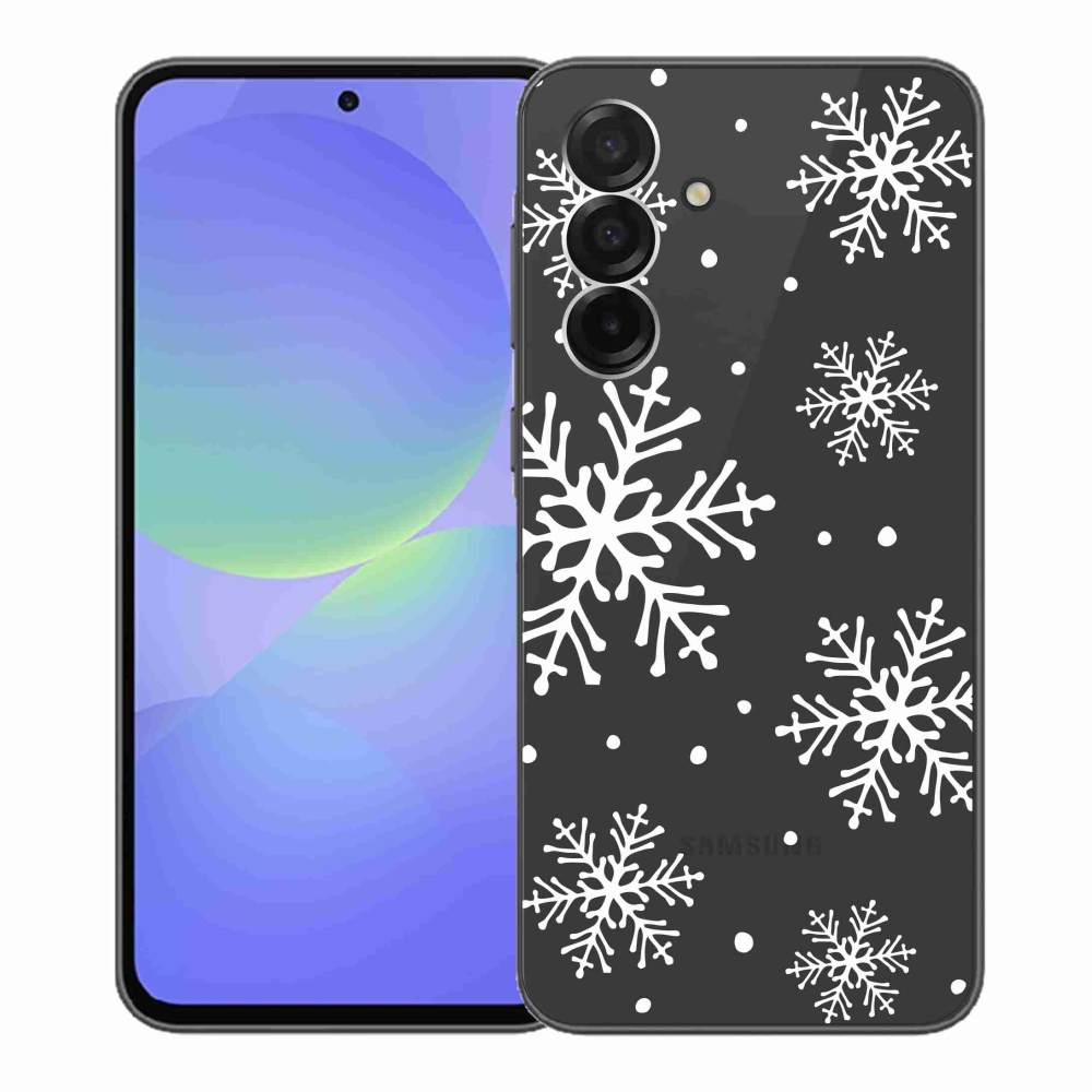 Gélový kryt mmCase na Samsung Galaxy A36 5G - biele vločky na priehľadnom pozadí