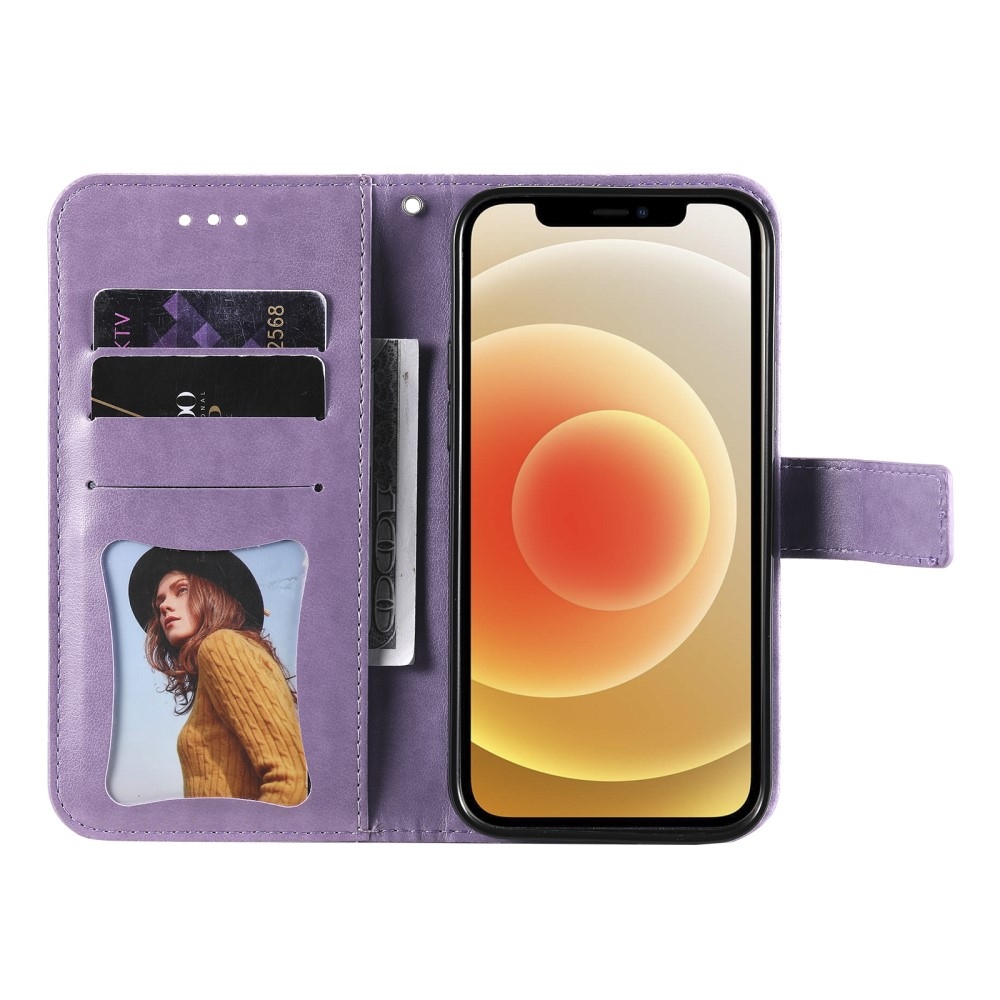 Floral knižkové púzdro na Realme 14 5G - fialové