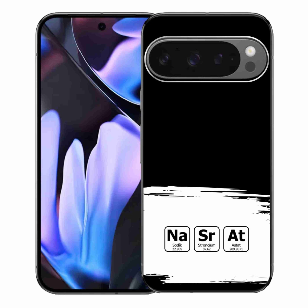 Gélový kryt mmCase na Google Pixel 9 Pro XL - chemické prvky bieločierne pozadie