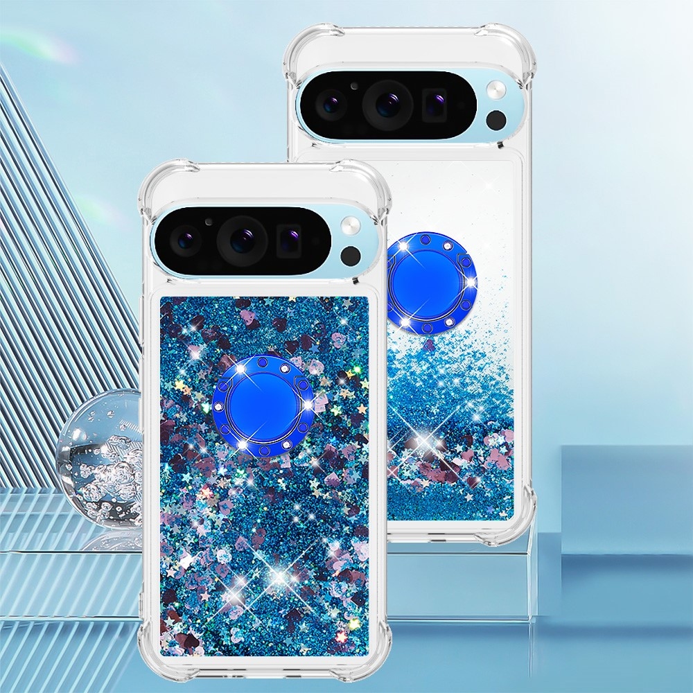 Glitt presýpací gélový obal s krúžkom na prst na Google Pixel 10 - modrý/srdiečka
