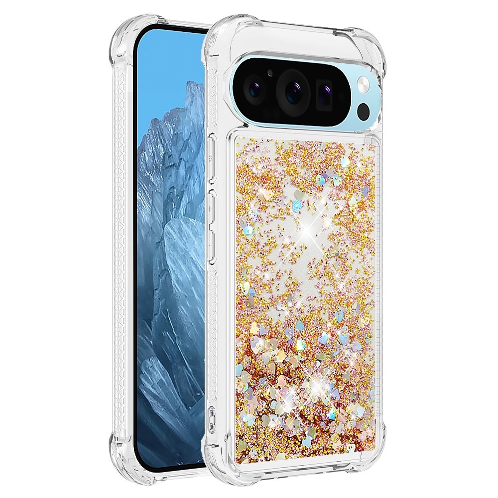 Glitter presýpací gélový obal na Google Pixel 10 Pro/Pixel 10 - zlatý/srdiečka