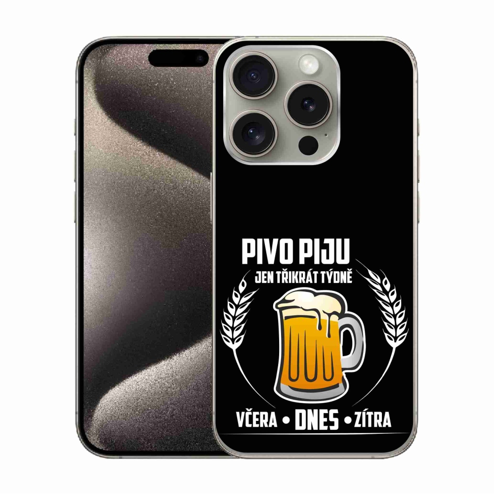 Gélový kryt mmCase na iPhone 15 Pro - pivný motív čierne pozadie