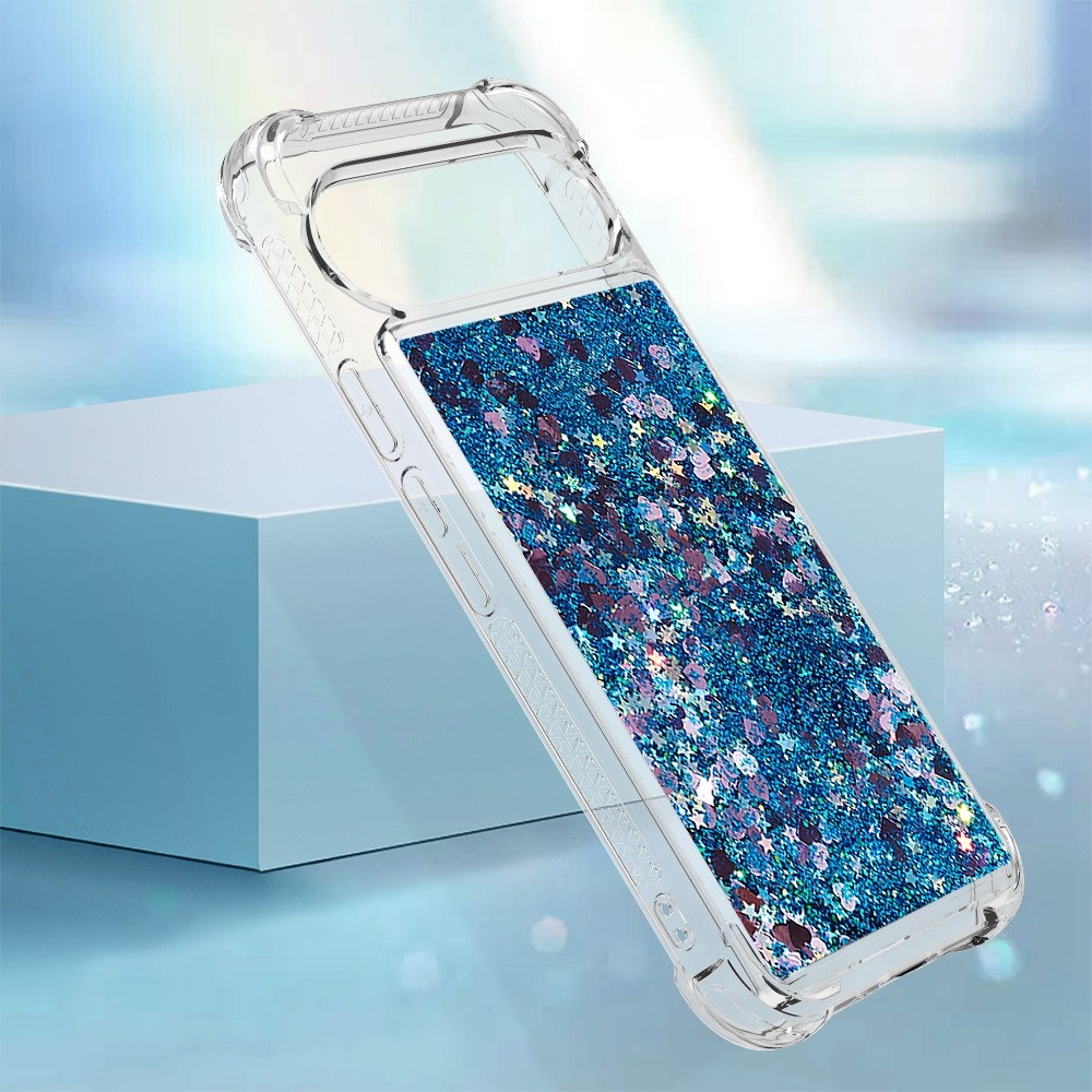 Glitter presýpací gélový obal na Google Pixel 10 Pro/Pixel 10 - modrý/srdiečka