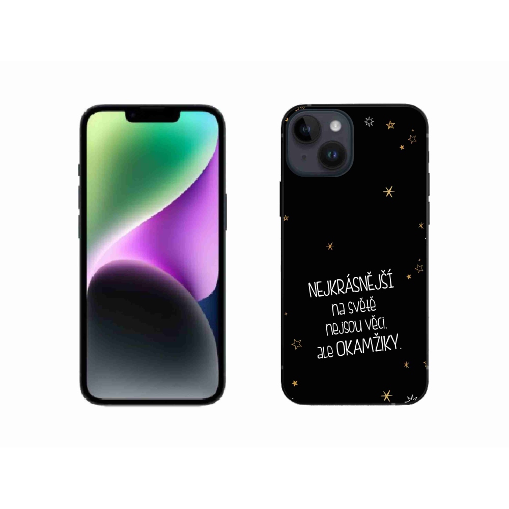 Gélový kryt mmCase na iPhone 14 - citát 4 čierne pozadie