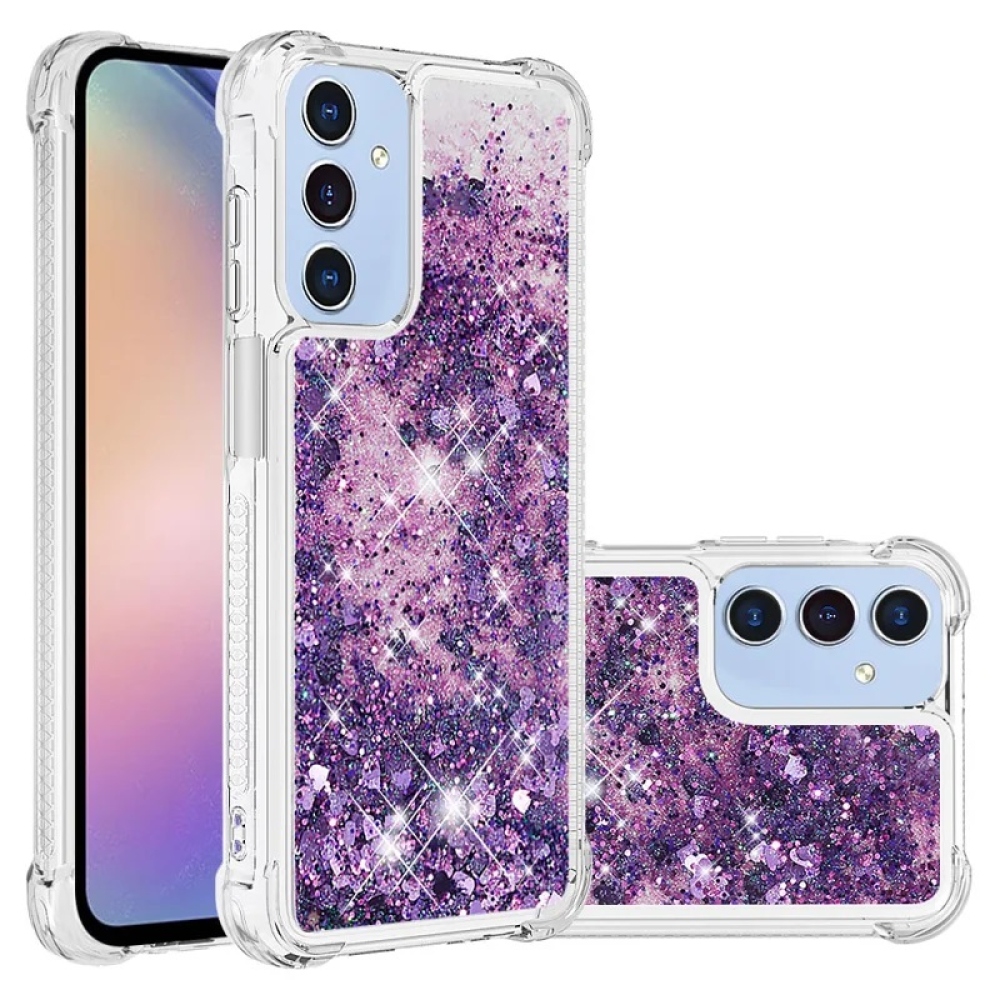 Glitter gélový presýpací obal na Samsung Galaxy A16 4G/5G - tmavofialový/srdiečka